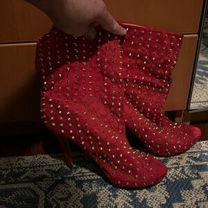 Red studded boots size 8.5